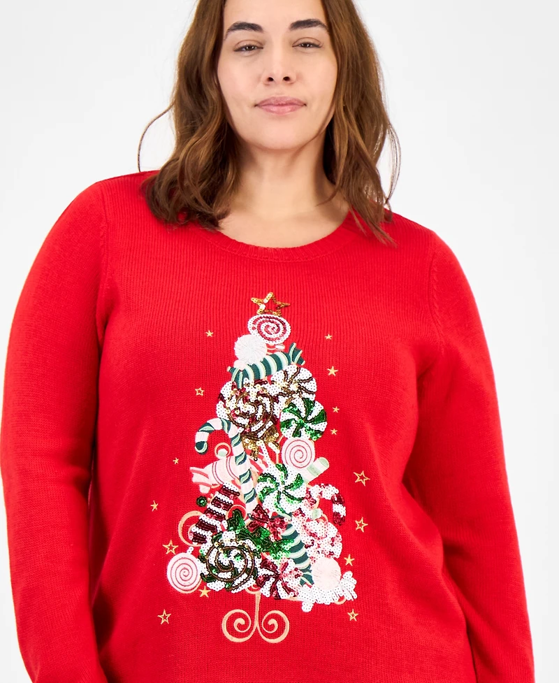Holiday Lane Plus Candy-Tree Crewneck Sweater