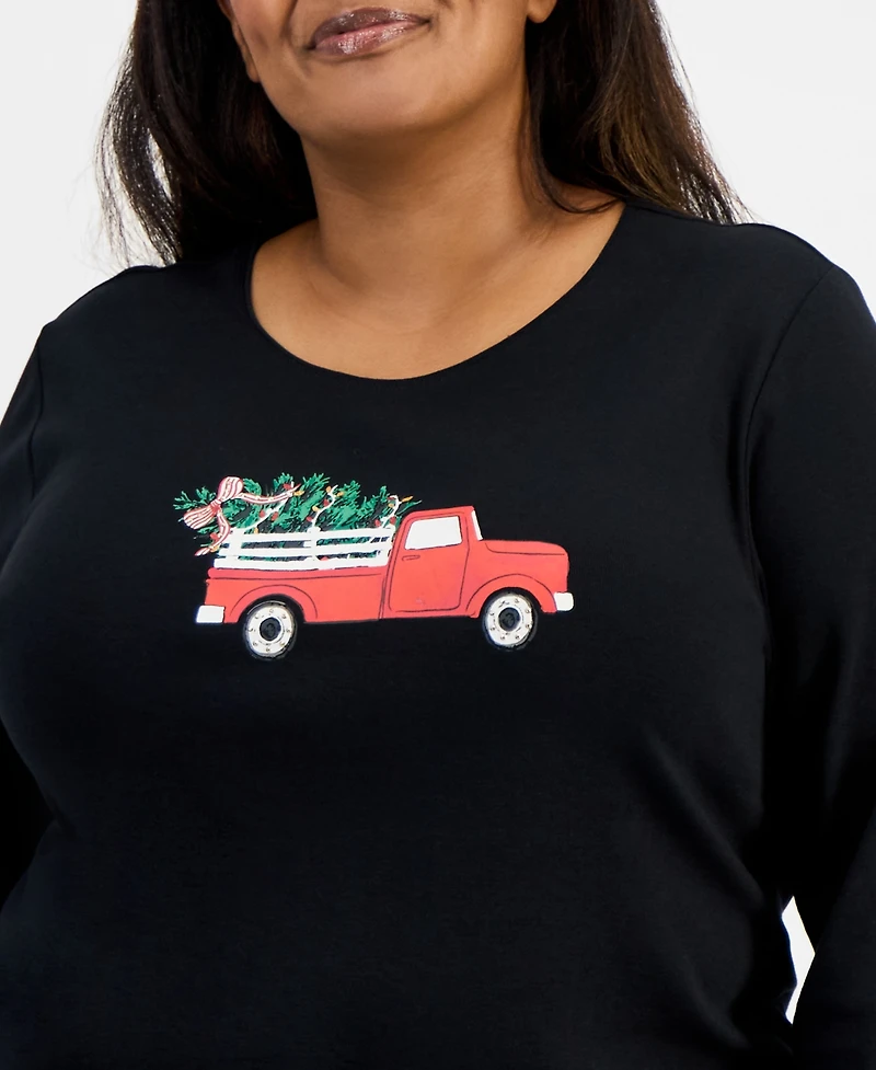 Holiday Lane Plus Truck Long-Sleeve T-Shirt, Macy's Exclusive