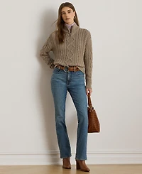 Lauren Ralph Women's Aran-Knit Cotton Quarter-Zip Pullover