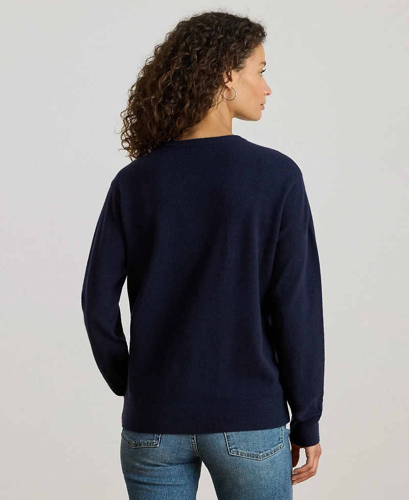 Lauren Ralph Women's Embroidered Cashmere Crewneck Sweater
