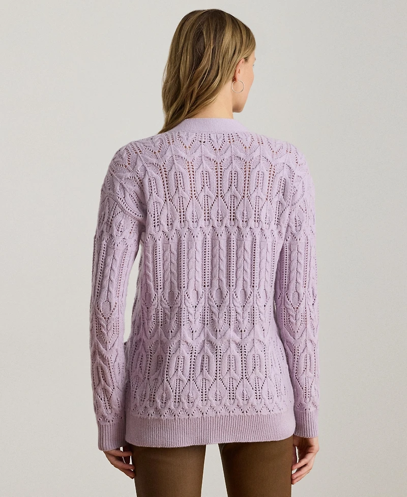 Lauren Ralph Women's Pointelle Wool-Blend V-Neck Cardigan