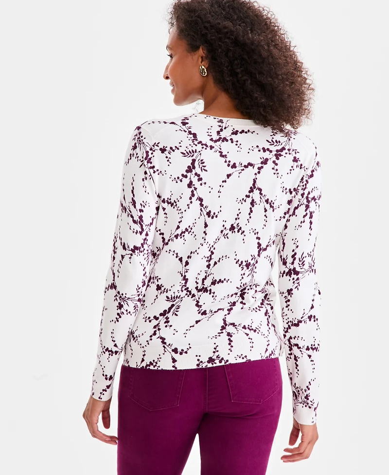 Style & Co Women's Printed Crewneck Button-Front Cardigan
