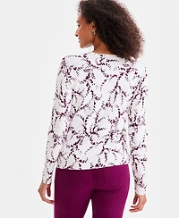 Style & Co Women's Printed Crewneck Button-Front Cardigan