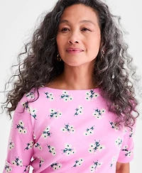 Style & Co Petite Floral Chintz Boat-Neck Elbow-Sleeve Top, Macy's Exclusive