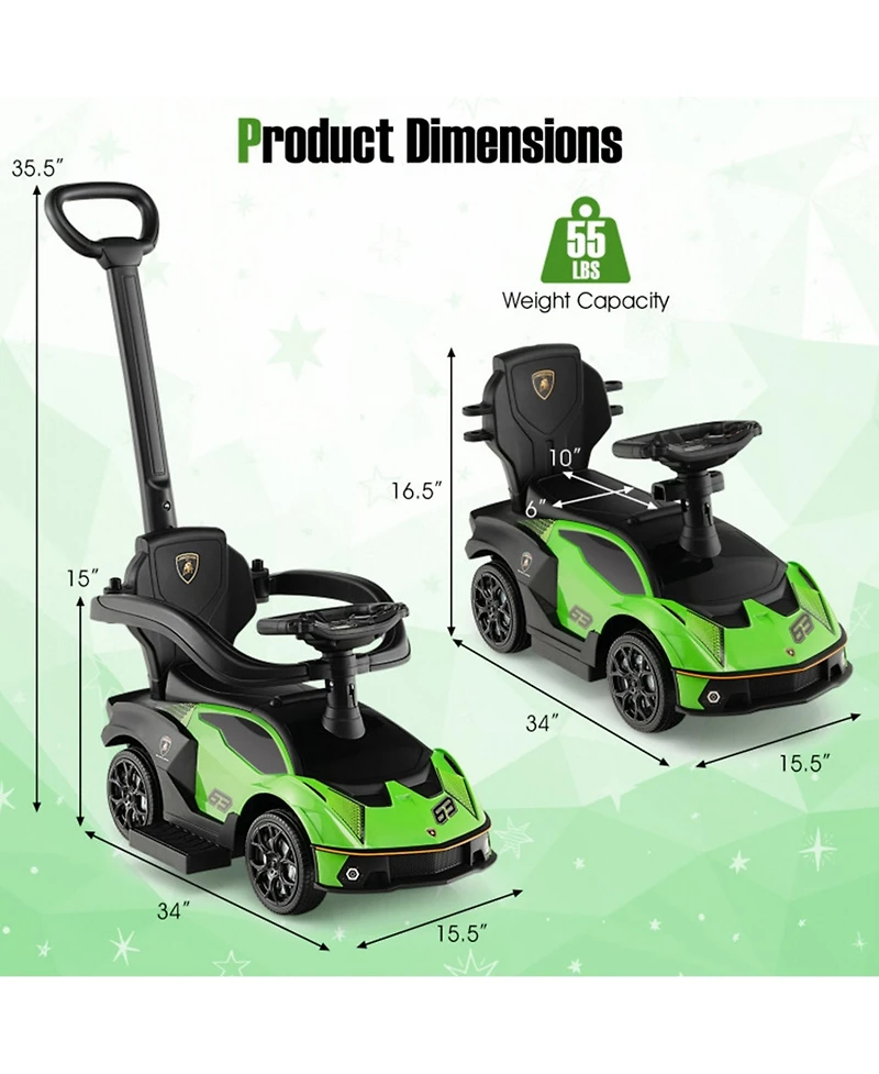 Boyel Living 3-in-1 Licensed Lamborghini Ride on Push Car with Handle Guardrail