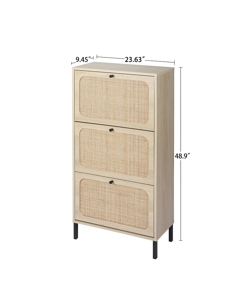 Boyel Living Rattan Shoe Storage Cabinet with 3 Flip Drawers Rattan 3 Door Shoe Rack Freestanding Modern Shoe Storage Cabinet for Entryway, Natural