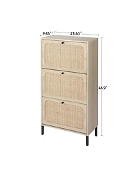 Boyel Living Rattan Shoe Storage Cabinet with 3 Flip Drawers Rattan 3 Door Shoe Rack Freestanding Modern Shoe Storage Cabinet for Entryway, Natural