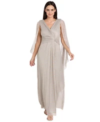 R & M Richards Women's Rhinestone-Brooch Metallic Gown