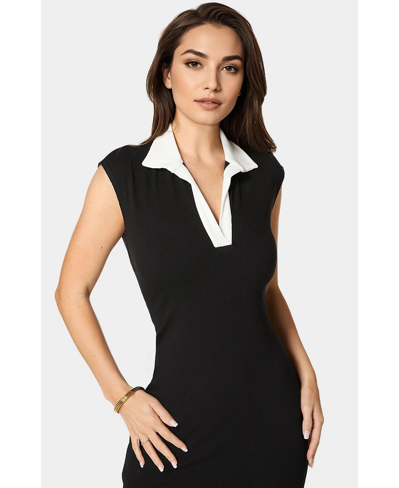 Bebe Women's Colorblock Rib Column Dress with Collar