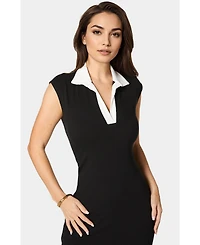 Bebe Women's Colorblock Rib Column Dress with Collar