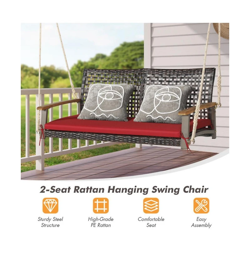 2-Person Rattan Hanging Porch Swing Chair