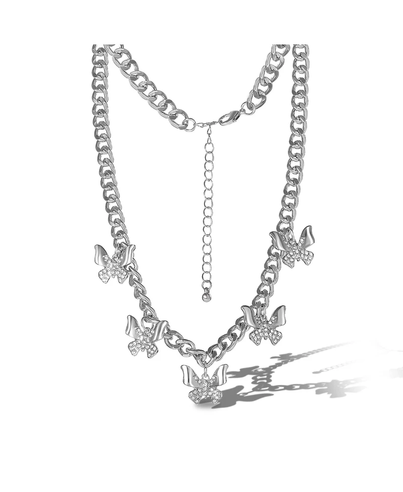 Jessica Simpson Silver-Tone Butterfly Charm Curb Chain Necklace