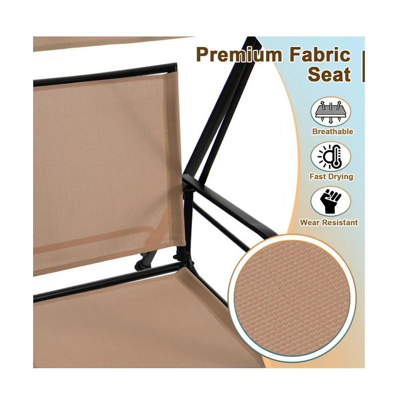 2-Seat Outdoor Canopy Swing with Comfortable Fabric Seat and Heavy-duty Metal Frame
