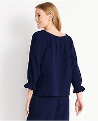 Lands' End Women's 3/4 Sleeve Gauze On or Off the Shoulder Blouse