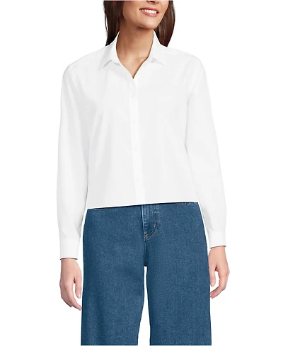 Lands' End Women's No Iron Boxy Cropped Shirt