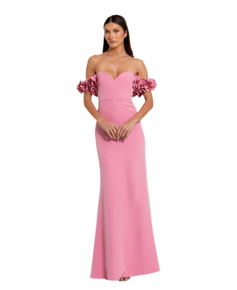 Mac Duggal Women's Off-the-Shoulder Crepe Gown with 3D Floral Applique