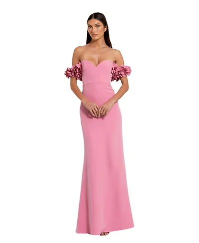 Mac Duggal Women's Off-the-Shoulder Crepe Gown with 3D Floral Applique