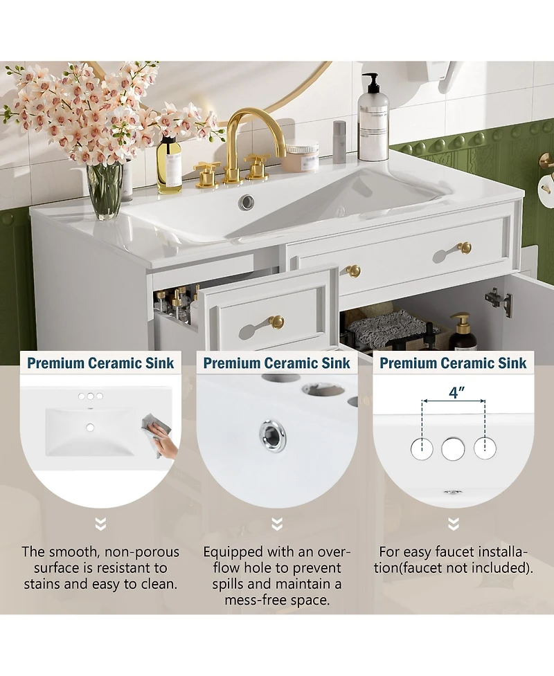 Casainc 36" Bathroom Vanity with Ceramic Sink, Double-Layer Drawers, Soft-Close Doors and Adjustable Shelves