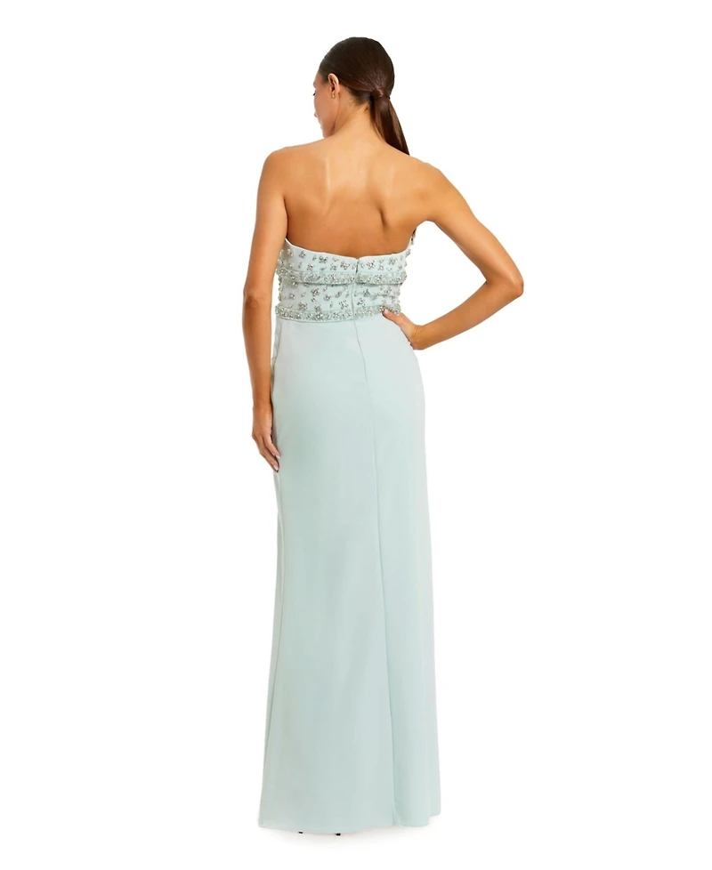 Mac Duggal Women's Elegant Crepe Gown with Embellishments and Thigh-High Slit