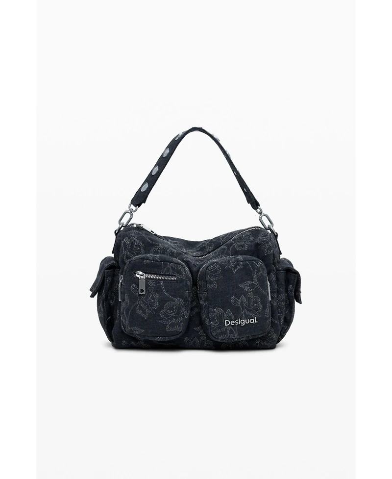 Desigual Women's Medium denim multi-pocket embroidered bag