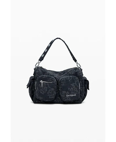 Desigual Women's Medium denim multi-pocket embroidered bag