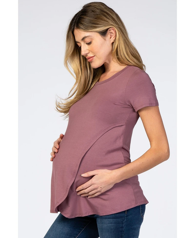 Pinkblush Mauve Layered Wrap Front Maternity Nursing Top