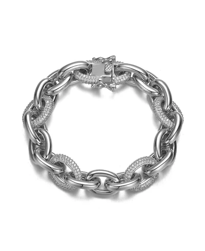 Rachel Glauber 14K Gold Plated or White Gold Plated with Clear Cubic Zirconia Link Bracelet