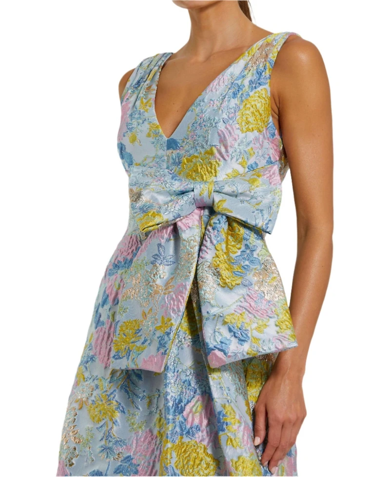 Mac Duggal Women's Floral Brocade Sleeveless Midi Dress With Bow