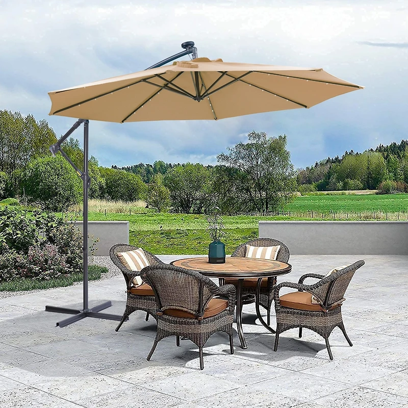 Flynama 10 Ft Solar Patio Outdoor Umbrella Hanging Cantilever Umbrella Offset Umbrella ,Adustment with 32 Led Lights
