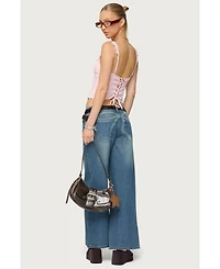 Edikted Womens Vyxen Vintage Washed Low Rise Jeans