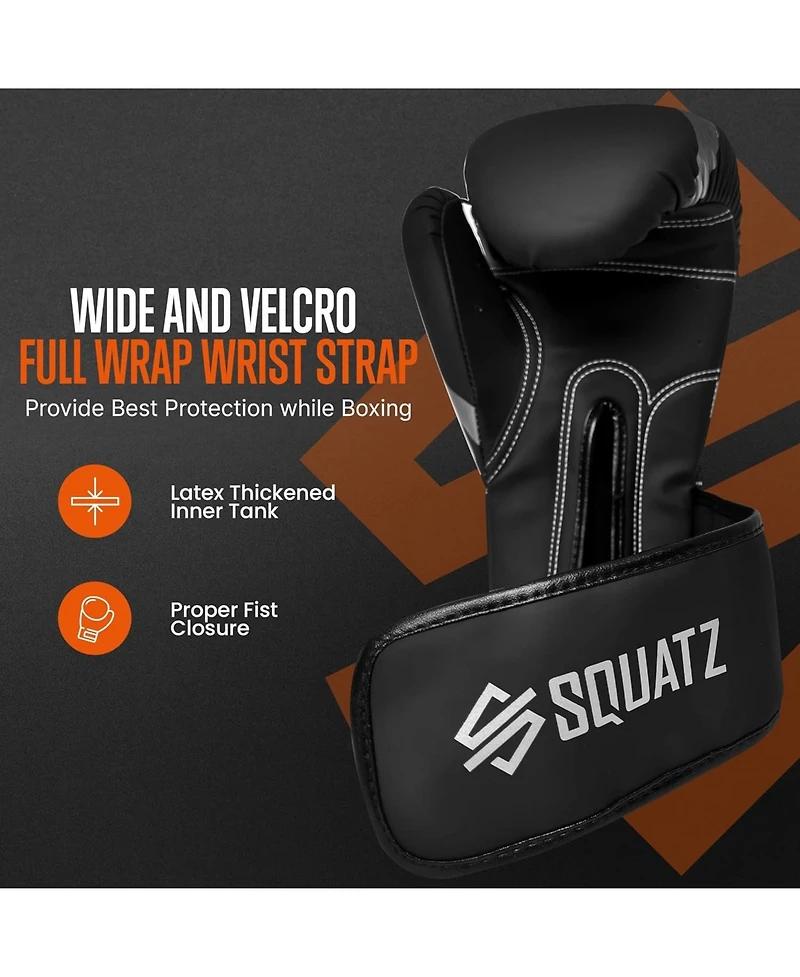 Squatz Sports Boxing Gloves, Heavy Bag Gloves for Boxing, Kickboxing, Muay Thai, Mma (Black)