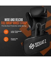 Squatz Sports Boxing Gloves, Heavy Bag Gloves for Boxing, Kickboxing, Muay Thai, Mma (Black)
