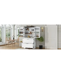 Casainc Modern Farmhouse Wooden Cabinet with Sturdy Frame, Storage Divider & Drawers for Living Room and Office