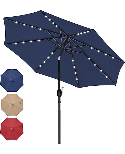 Flynama One 9' Solar Umbrella 32 Led Lighted Patio Umbrella Table Market Umbrella with Push Button Tilt