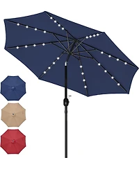 Flynama One 9' Solar Umbrella 32 Led Lighted Patio Umbrella Table Market Umbrella with Push Button Tilt