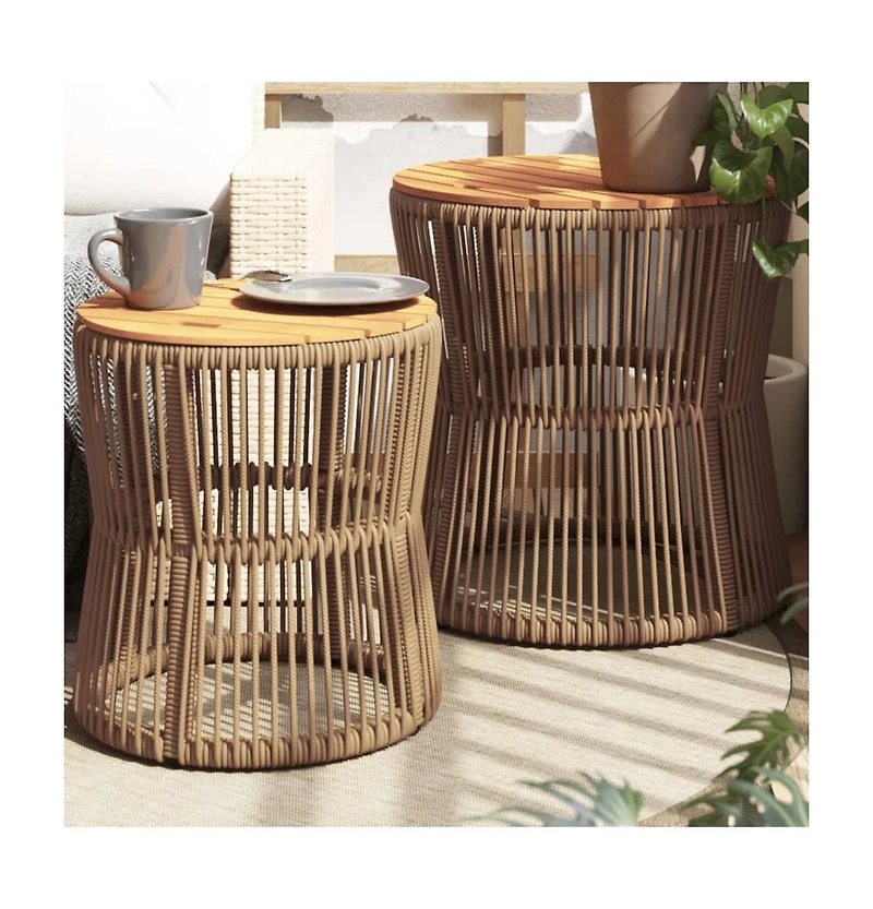 vidaXL Patio Side Tables 2 pcs with Wooden Top Beige Poly Rattan