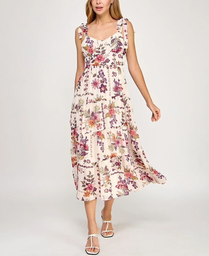 Trixxi Juniors' Pebble Chiffon Printed Sleeveless Midi Dress