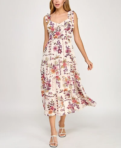 Trixxi Juniors' Pebble Chiffon Printed Sleeveless Midi Dress