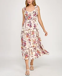 Trixxi Juniors' Pebble Chiffon Printed Sleeveless Midi Dress