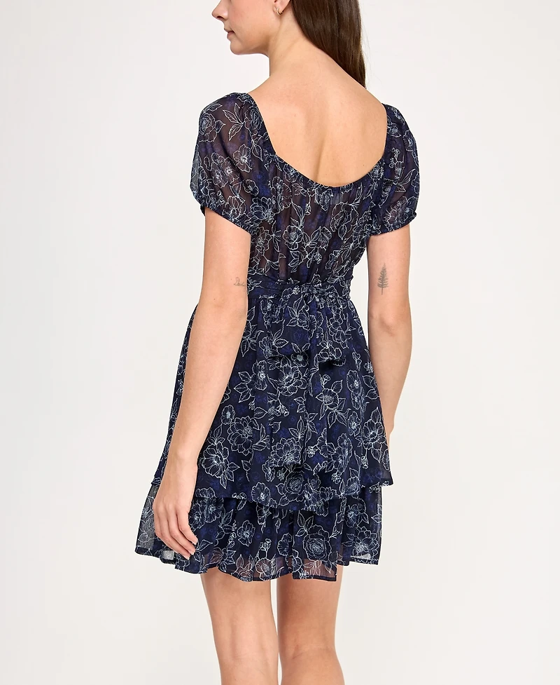 Trixxi Juniors' Chiffon Printed Short Fit & Flare Dress