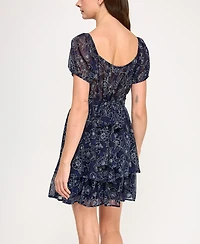 Trixxi Juniors' Chiffon Printed Short Fit & Flare Dress