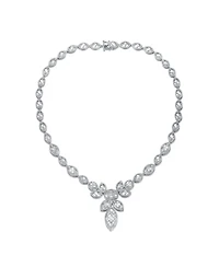 Rachel Glauber White Gold Plating with Clear Cubic Zirconia Floral Motif Necklace
