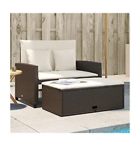 vidaXL Patio Sofa with Cushions 2-Seater Brown Poly Rattan