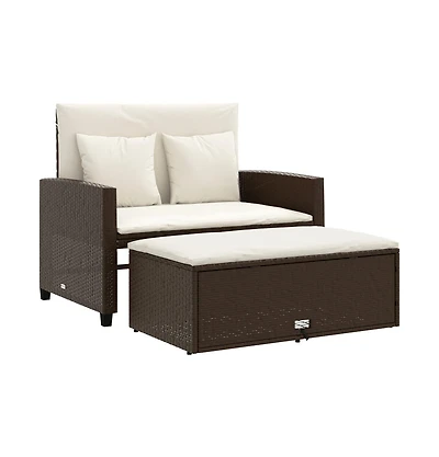 vidaXL Patio Sofa with Cushions 2-Seater Poly Rattan
