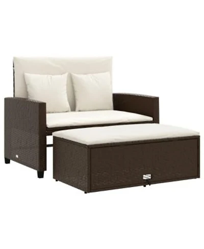 vidaXL Patio Sofa with Cushions 2-Seater Brown Poly Rattan