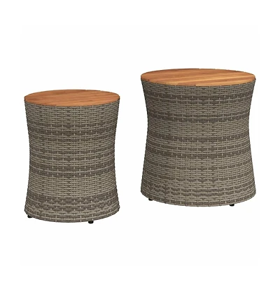 vidaXL Patio Side Tables 2 pcs with Wooden Top Gray Poly Rattan