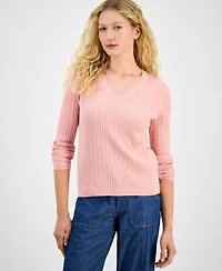 Nautica Jeans Women's V-neck Cable Knit Sweater, Online Only