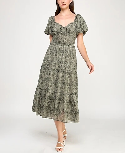 Trixxi Juniors' Chiffon Printed Fit & Flare Midi Dress