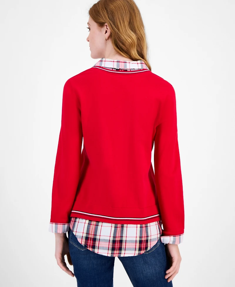 Tommy Hilfiger Women's Cotton Twofer V-Neck Long-Sleeve Sweater