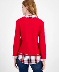 Tommy Hilfiger Women's Cotton Twofer V-Neck Long-Sleeve Sweater